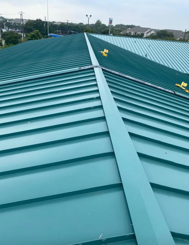 Green commercial metal roof ridge and valley for Metal Roof Repair in Cloverleaf